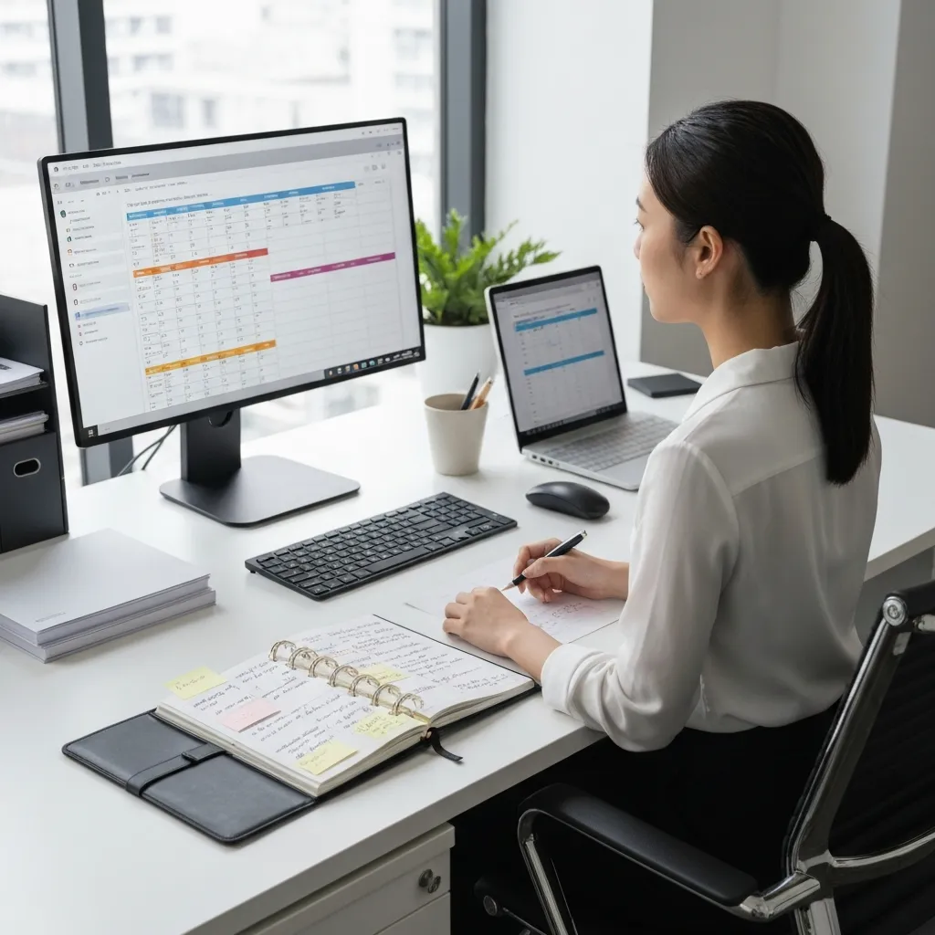 Professional time management and organization workspace